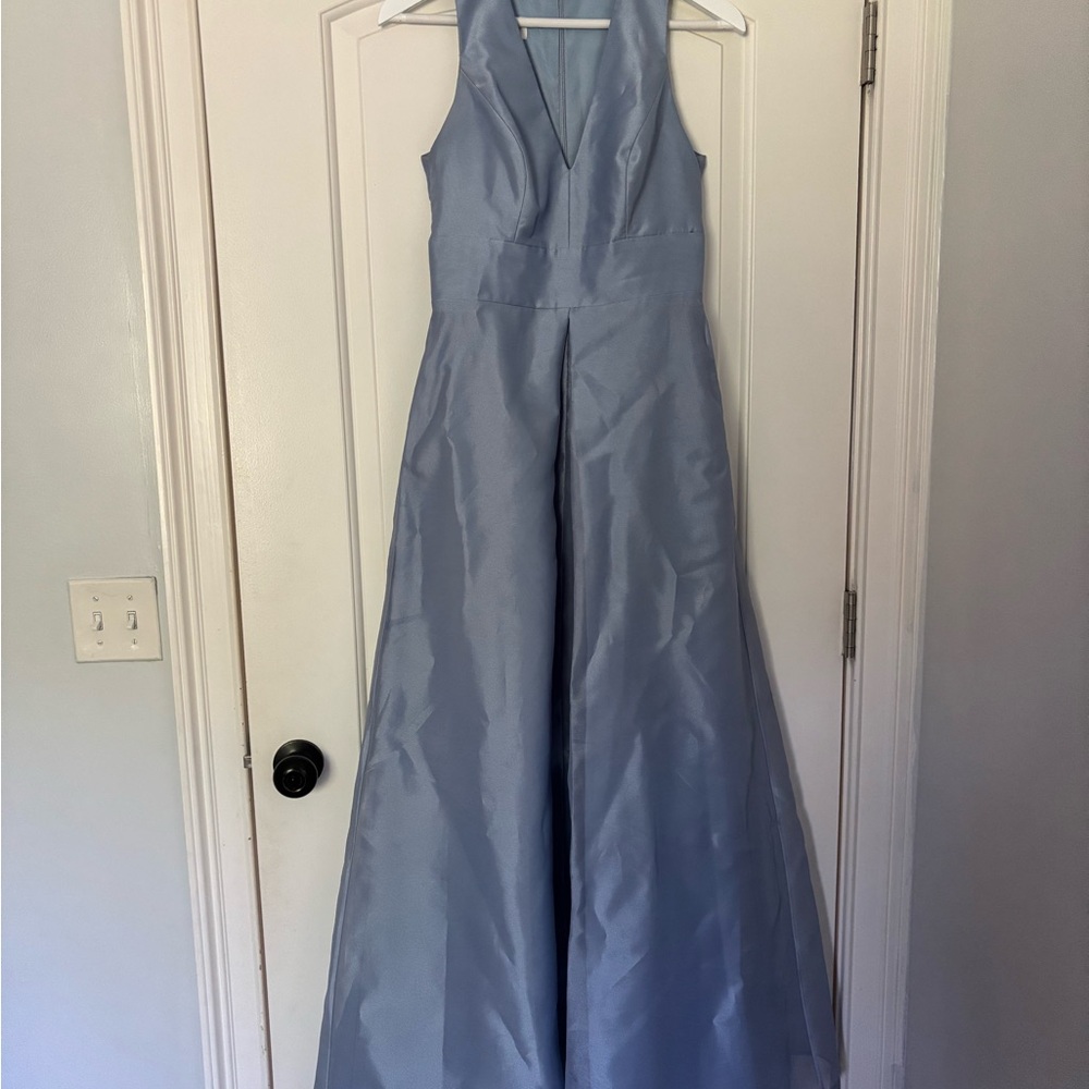 Dessy bridesmaid dress in “cloudy”